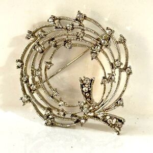 🎄 4/25$ Vintage Multi Circle Rhinestones Ribbon Brooch